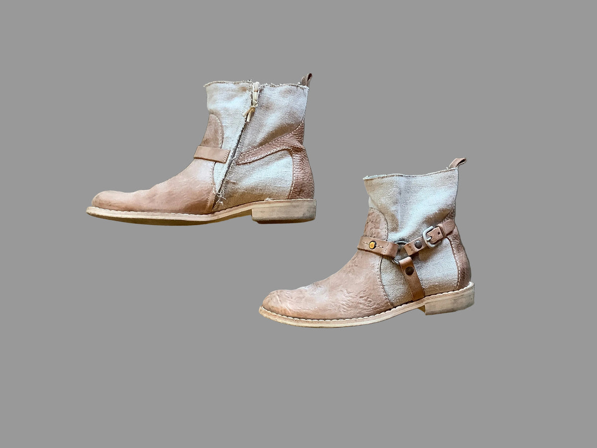 Rare Vintage Henry Beguelin Canvas & Leather Ankle Boots
