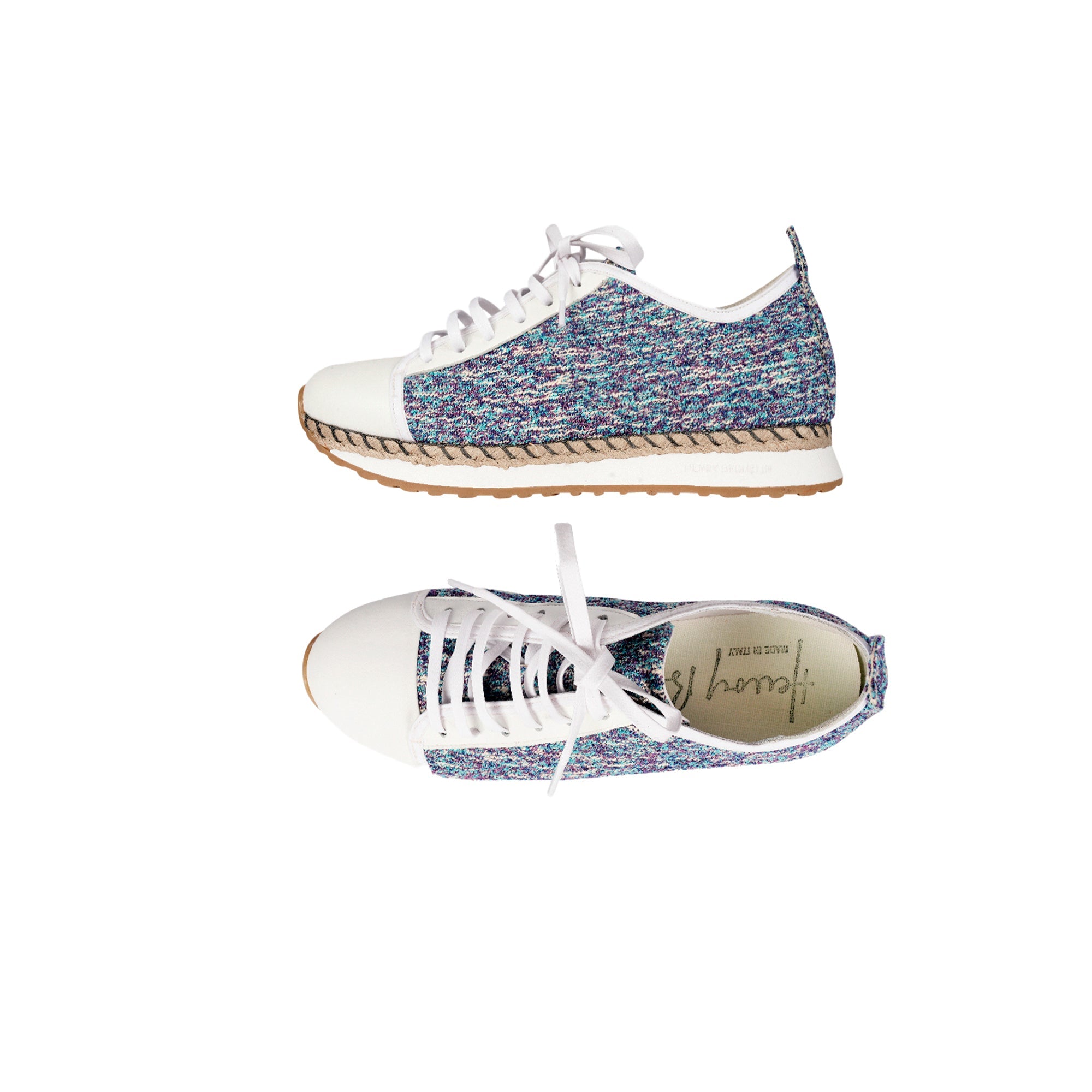 Henry Beguelin Sneaker Extasy in purple and blue colors, featuring a lace-up vamp and a rubber sole with juta detail.