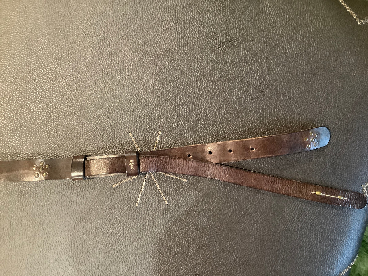 Rare Vintage Henry Beguelin Leather Brown Stud Belt