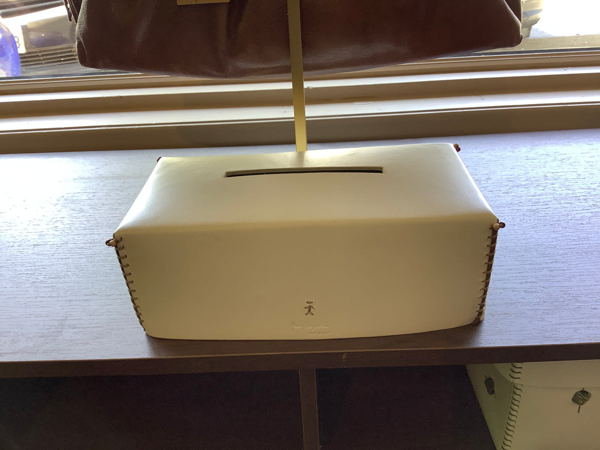 Plain White Leather Tissue Box