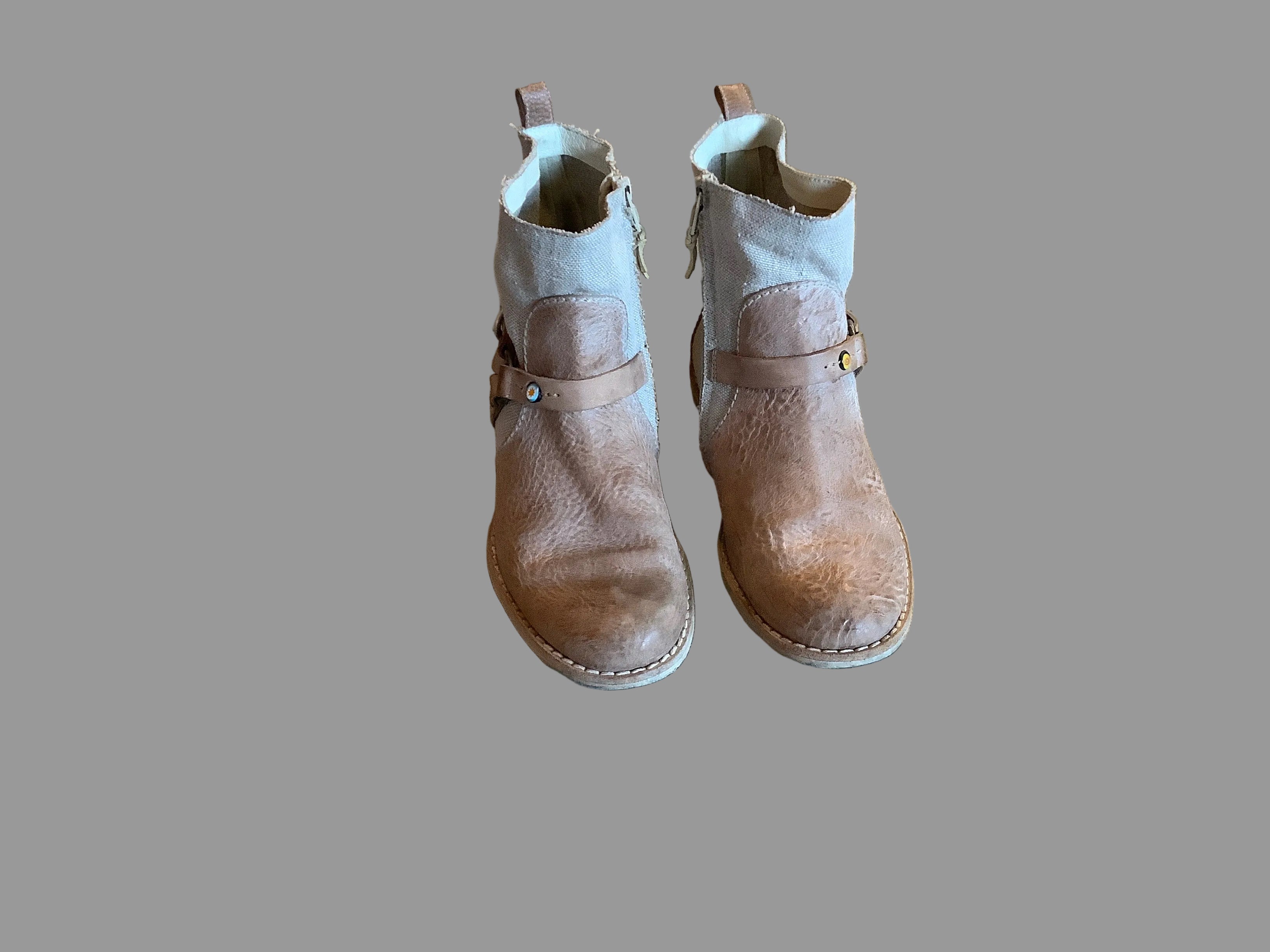 Rare Vintage Henry Beguelin Canvas & Leather Ankle Boots