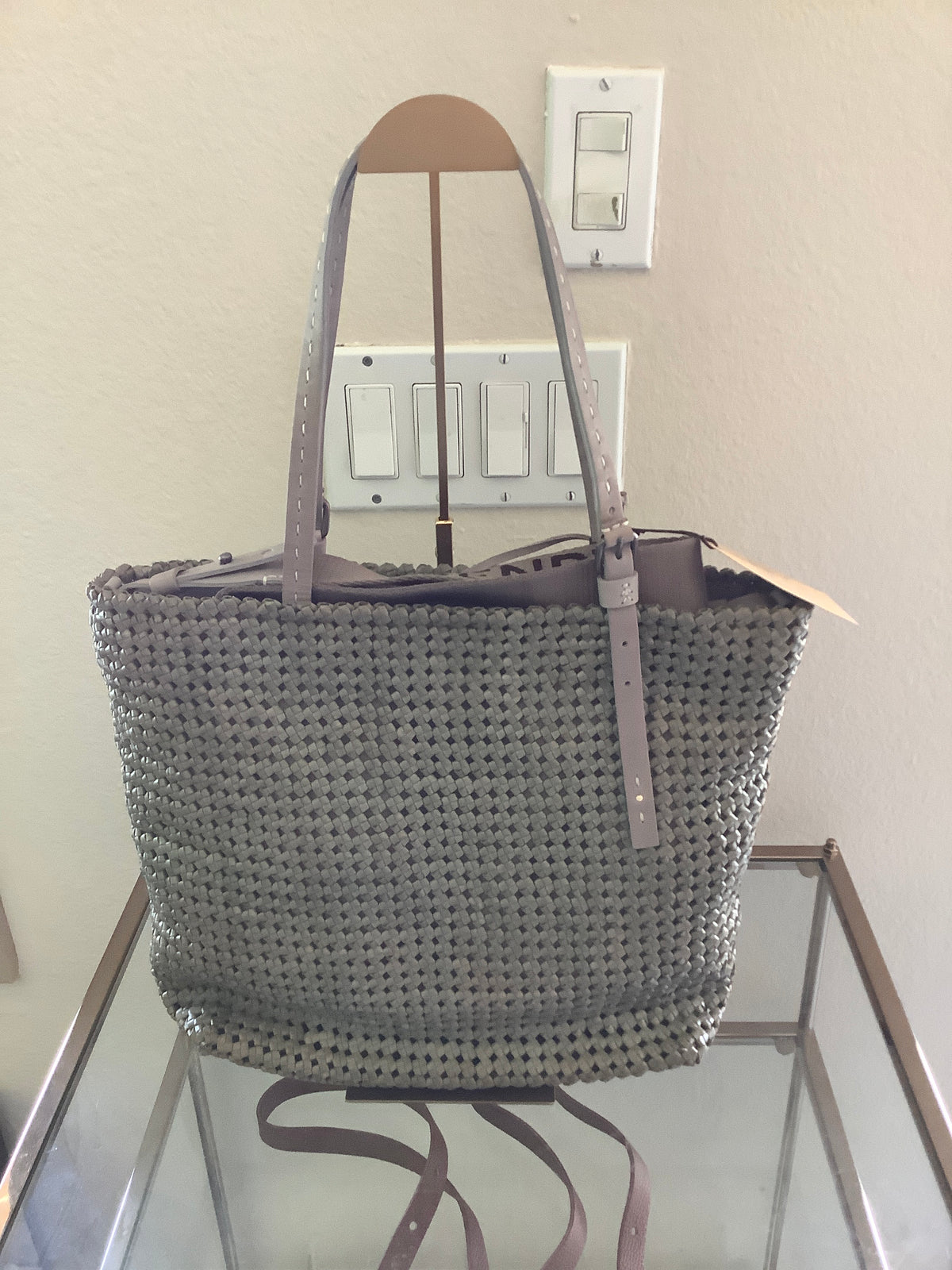 Archive agave green grey woven tote bag Logo Strap