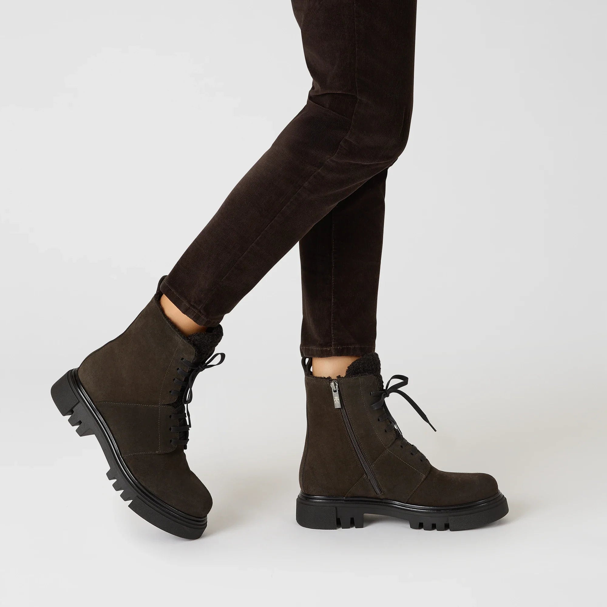 Suede Combat Boot with Wool Lining