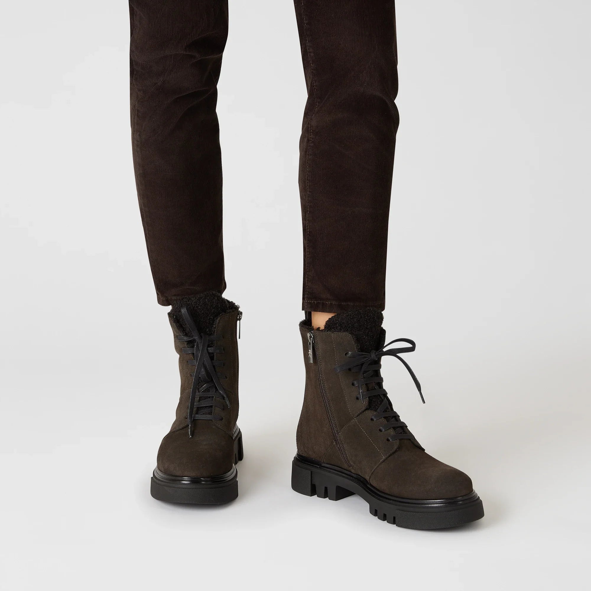 Suede Combat Boot with Wool Lining